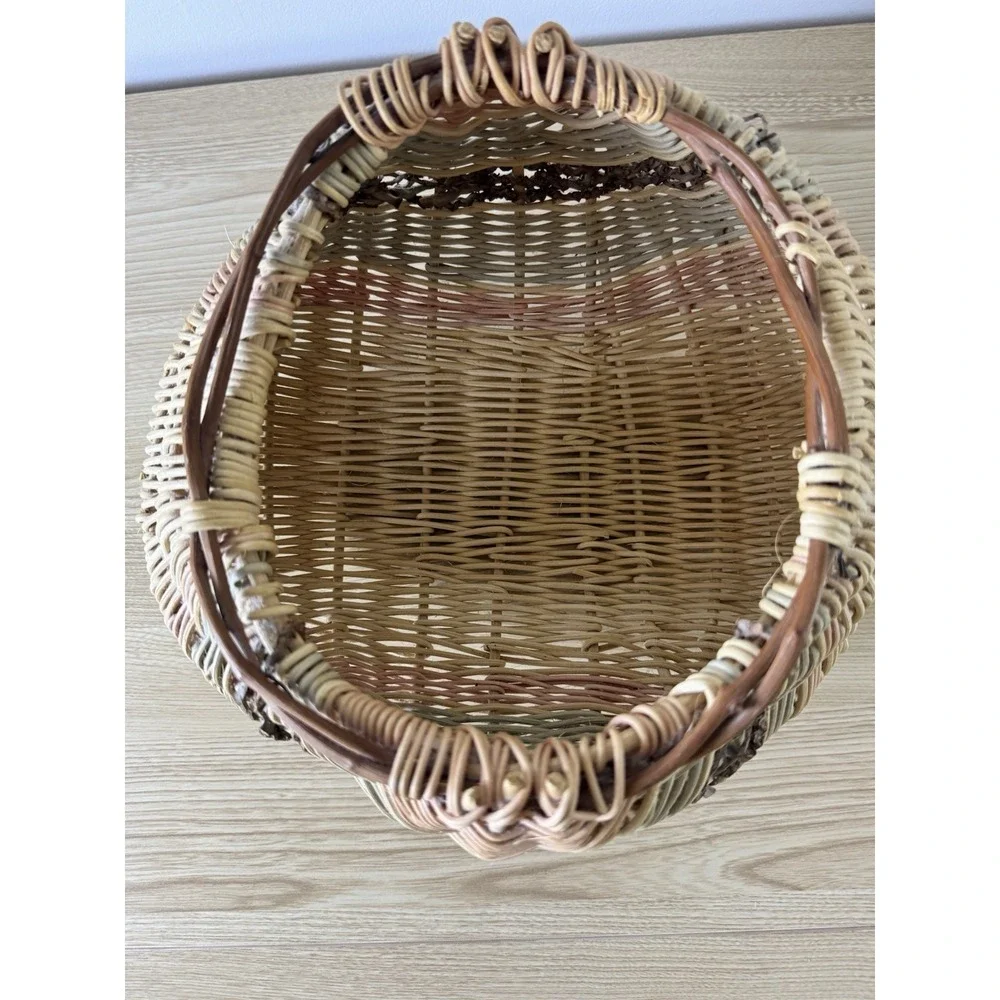 Hand Woven Rattan Wicker Seashell Basket Sculptural Boho Coastal Decor 12